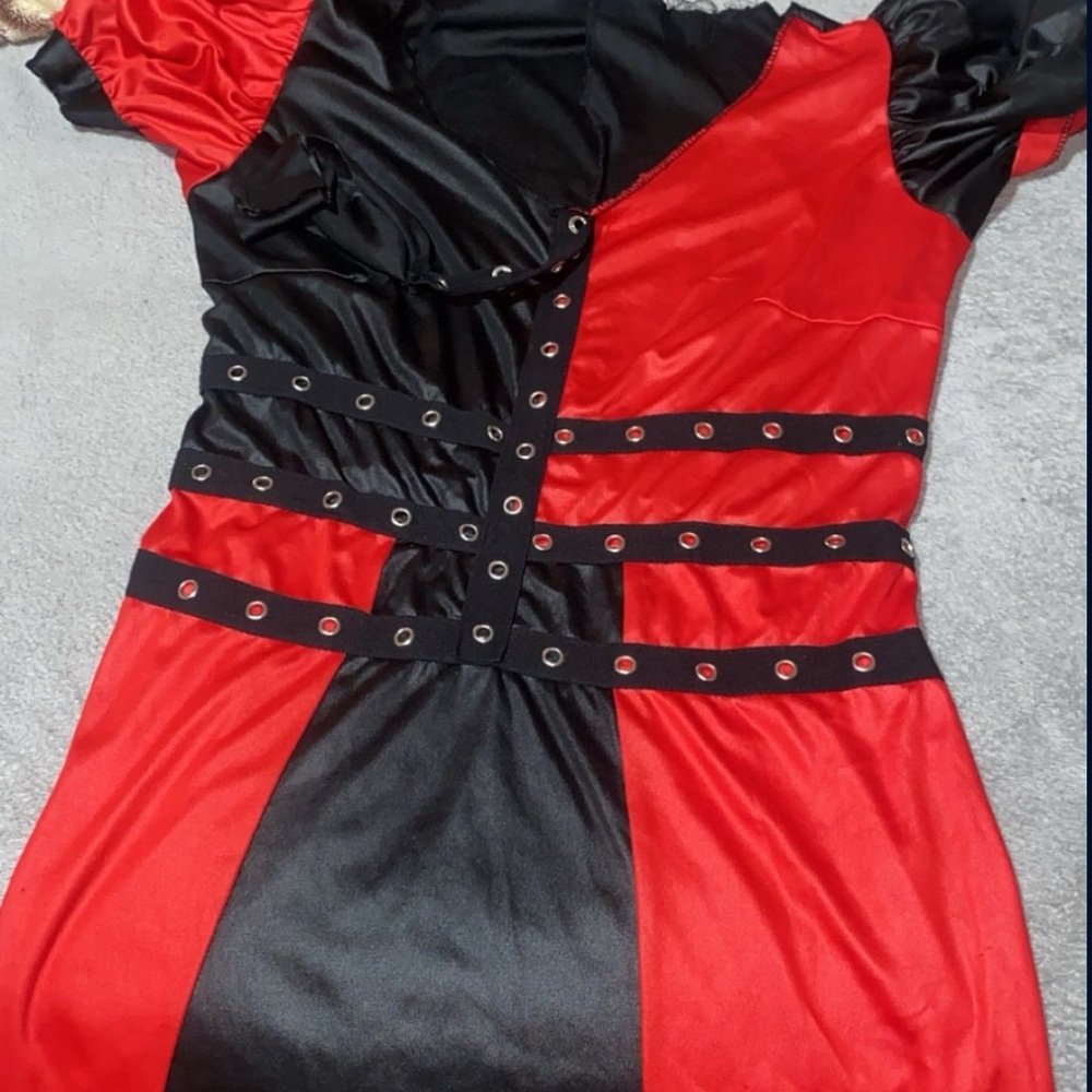 Red and Black Dress with Belt Details